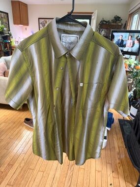 Prana Men's Short Sleeve Striped Button-Up Shirt - Olive Green